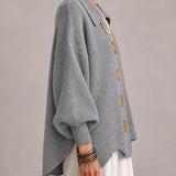 Leticia | Cárdigan oversize de canalé con bajo ondulado, gris