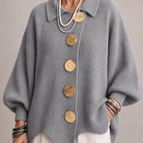Leticia | Cárdigan oversize de canalé con bajo ondulado, gris