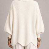 Guadalupe | Cárdigan oversize de canalé con bajo ondulado, marfil