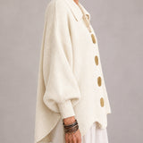 Guadalupe | Cárdigan oversize de canalé con bajo ondulado, marfil