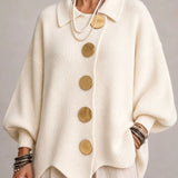 Guadalupe | Cárdigan oversize de canalé con bajo ondulado, marfil