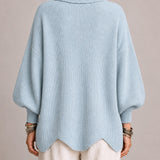Estefanía | Cárdigan oversize de canalé con bajo ondulado, azul polvo