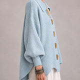 Estefanía | Cárdigan oversize de canalé con bajo ondulado, azul polvo