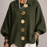 Covadonga | Cárdigan oversize de canalé con bajo ondulado, verde oliva