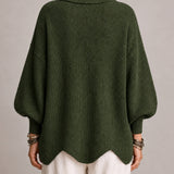 Covadonga | Cárdigan oversize de canalé con bajo ondulado, verde oliva