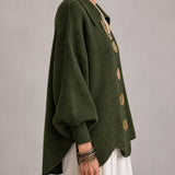 Covadonga | Cárdigan oversize de canalé con bajo ondulado, verde oliva