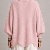 Eloísa | Cárdigan oversize de canalé con bajo ondulado, rosa empolvado