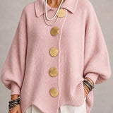 Eloísa | Cárdigan oversize de canalé con bajo ondulado, rosa empolvado
