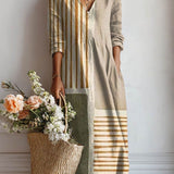 Custodia | Vestido de patchwork a rayas en tierra