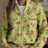 Constanza | Cárdigan floral rosa sobre verde lima