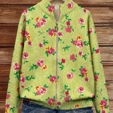 Constanza | Cárdigan floral rosa sobre verde lima