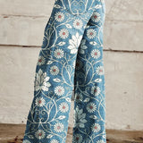 Marcelia | Pantalón ancho estampado de margaritas sobre vaquero