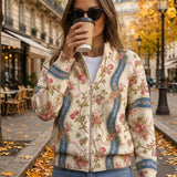 Eulalia | Cárdigan de rosas trepadoras y cenefa azul
