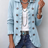 Petra | Chaqueta de punto acanalado azul empolvado con volantes