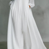 Liliana | Vestido largo minimalista con cuello mao, blanco