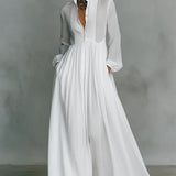 Liliana | Vestido largo minimalista con cuello mao, blanco