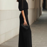 Elisabet | Conjunto con blusa transparente y pantalón de pierna ancha, negro