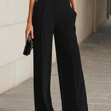 Elisabet | Conjunto con blusa transparente y pantalón de pierna ancha, negro