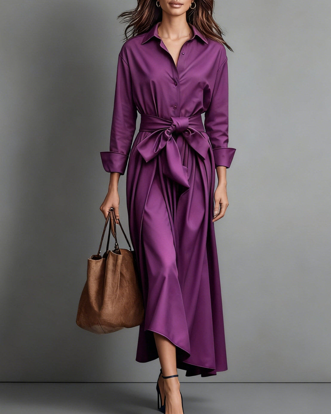 Miranda | Vestido camisero midi con lazo en la cintura