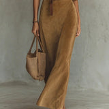 Jade | Vestido largo efecto ante con cuello camisero y cinturón