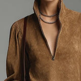 Luz | Vestido suave efecto ante con cremallera, marrón