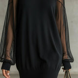Ivana | Minivestido con mangas de rejilla, negro