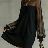 Ivana | Minivestido con mangas de rejilla, negro