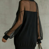 Ivana | Minivestido con mangas de rejilla, negro