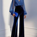 Malena | Mono elegante con escote en V, azul