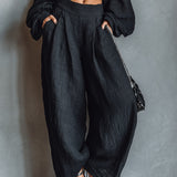 Tatiana | Conjunto de hombros descubiertos y pantalón de pierna ancha, negro