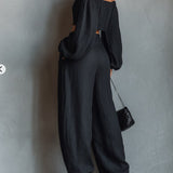 Tatiana | Conjunto de hombros descubiertos y pantalón de pierna ancha, negro