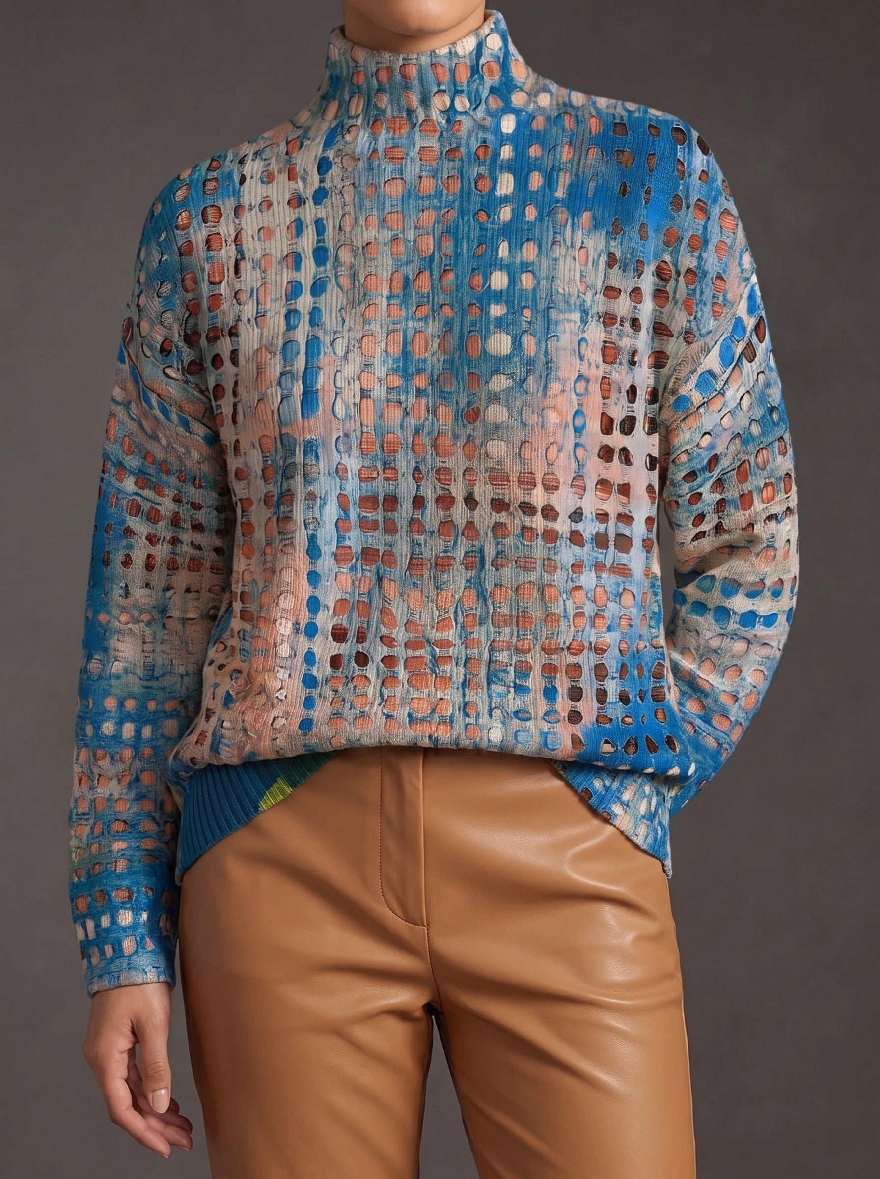 Junia | Jersey de cuello alto de rejilla en azul y coral