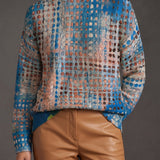 Junia | Jersey de cuello alto de rejilla en azul y coral
