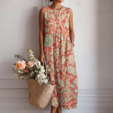 Apolonia | Vestido de flores coral estilo tapiz