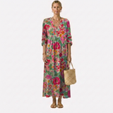 Zita | Vestido de flores fucsia sobre verde
