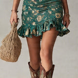 Vestido mini estampado verde bohemio con volantes