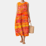 Javiera | Vestido de acuarela naranja y fucsia