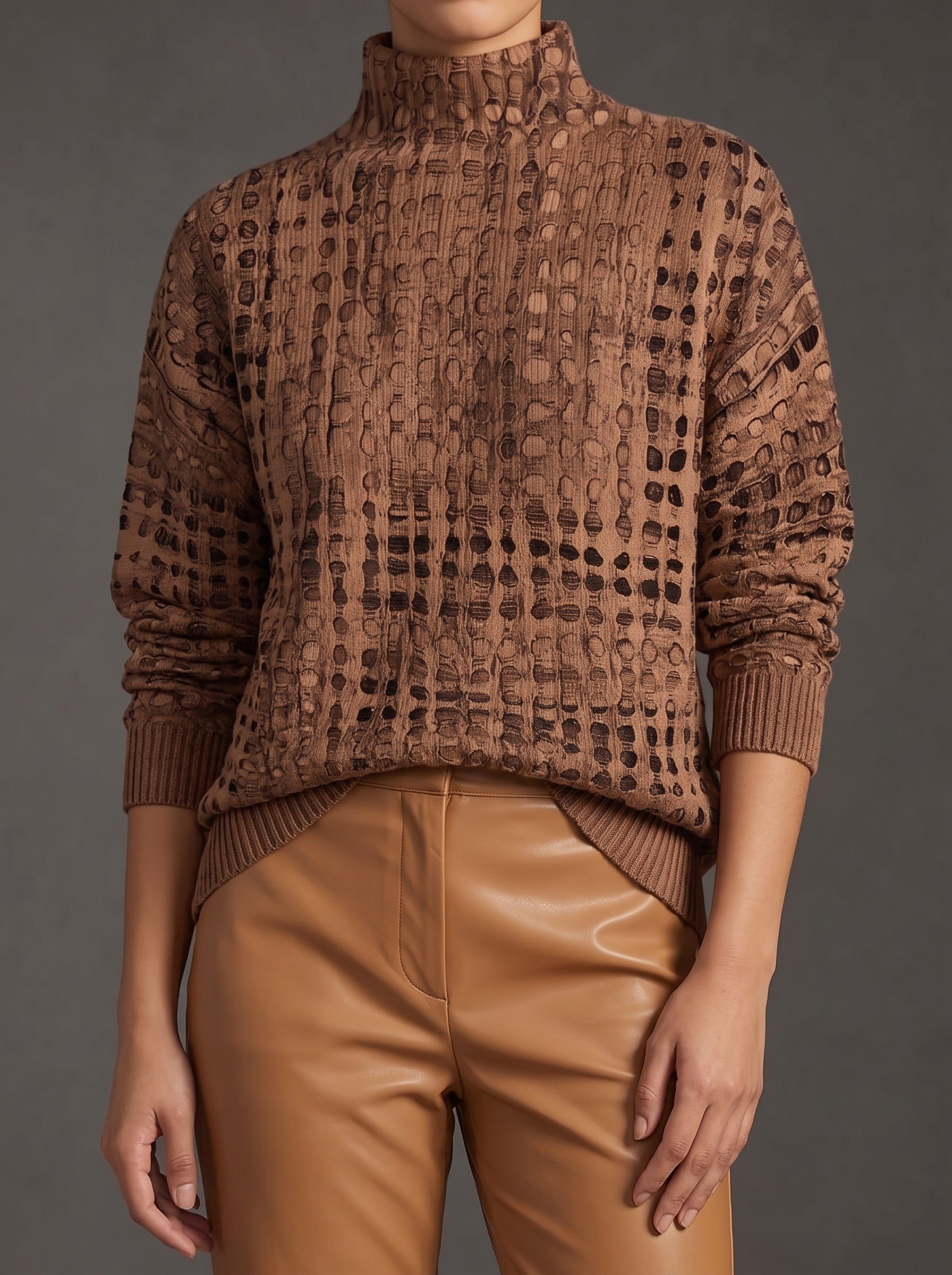 Amara | Jersey de cuello alto de rejilla calada en marrón