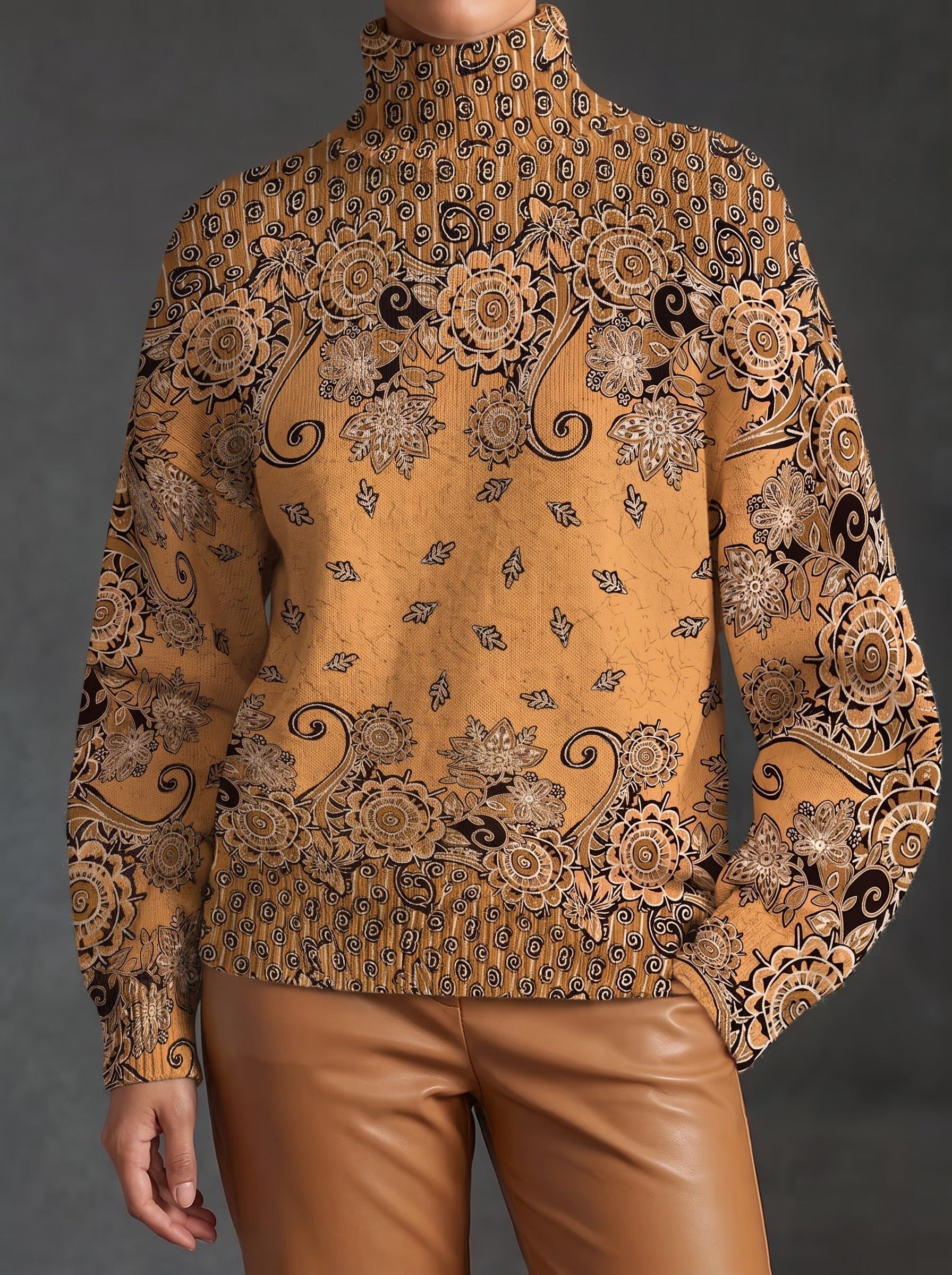 Octaviana | Jersey de cuello alto de paisley sobre ocre