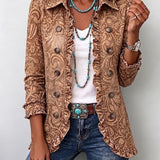 Noemí | Chaqueta bohemia floral vintage marrón con volantes