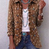 Elena | Chaqueta bohemia con estampado animal marrón y volantes