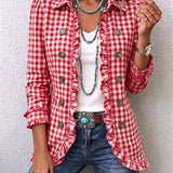 Julia | Chaqueta de cuadros vichy con volantes y botones