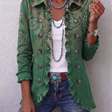 Cosette | Chaqueta bohemia paisley verde con volantes