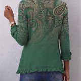Cosette | Chaqueta bohemia paisley verde con volantes