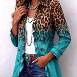 Beatriz | Blazer leopardo degradado turquesa con volantes