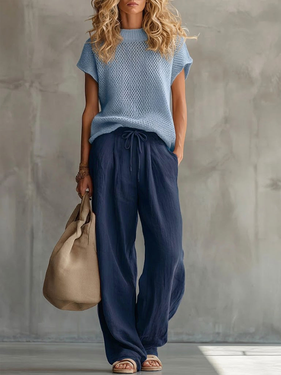 Reinalda | Conjunto de punto y pantalón de mezcla de lino
