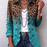 Beatriz | Blazer leopardo degradado turquesa con volantes