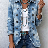 Ginebra | Chaqueta bohemia botánica vintage degradada azul con volantes