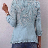 Emilia | Chaqueta paisley vintage azul cielo con volantes