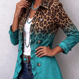 Beatriz | Blazer leopardo degradado turquesa con volantes